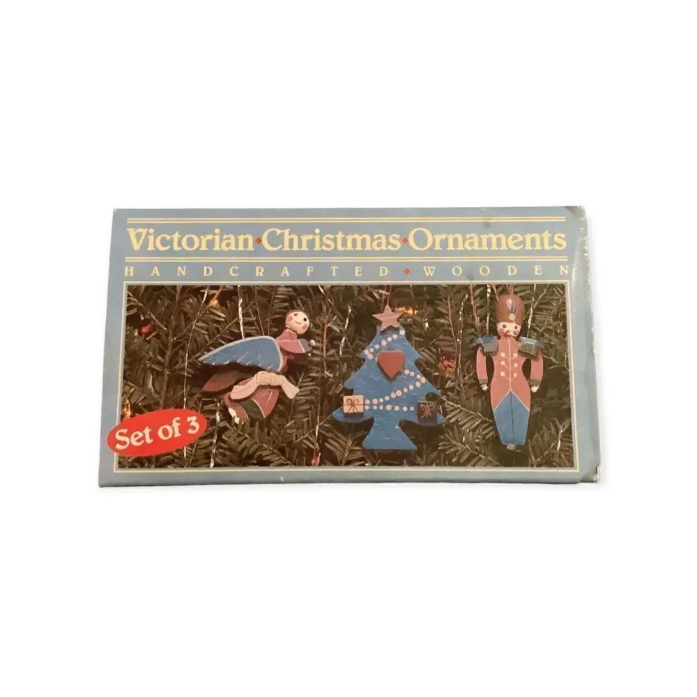 Vintage Victorian Christmas Ornaments Handcrafted/Wooden (set of 3)